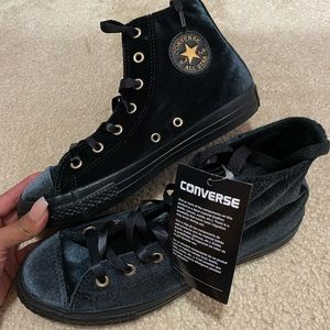 Brand New/Never Worn Black & Gold Velvet Converse Shoes